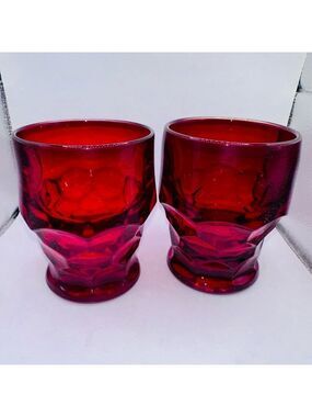 Vintage Anchor Hocking Georgian Ruby Honeycomb Drinking Glasses